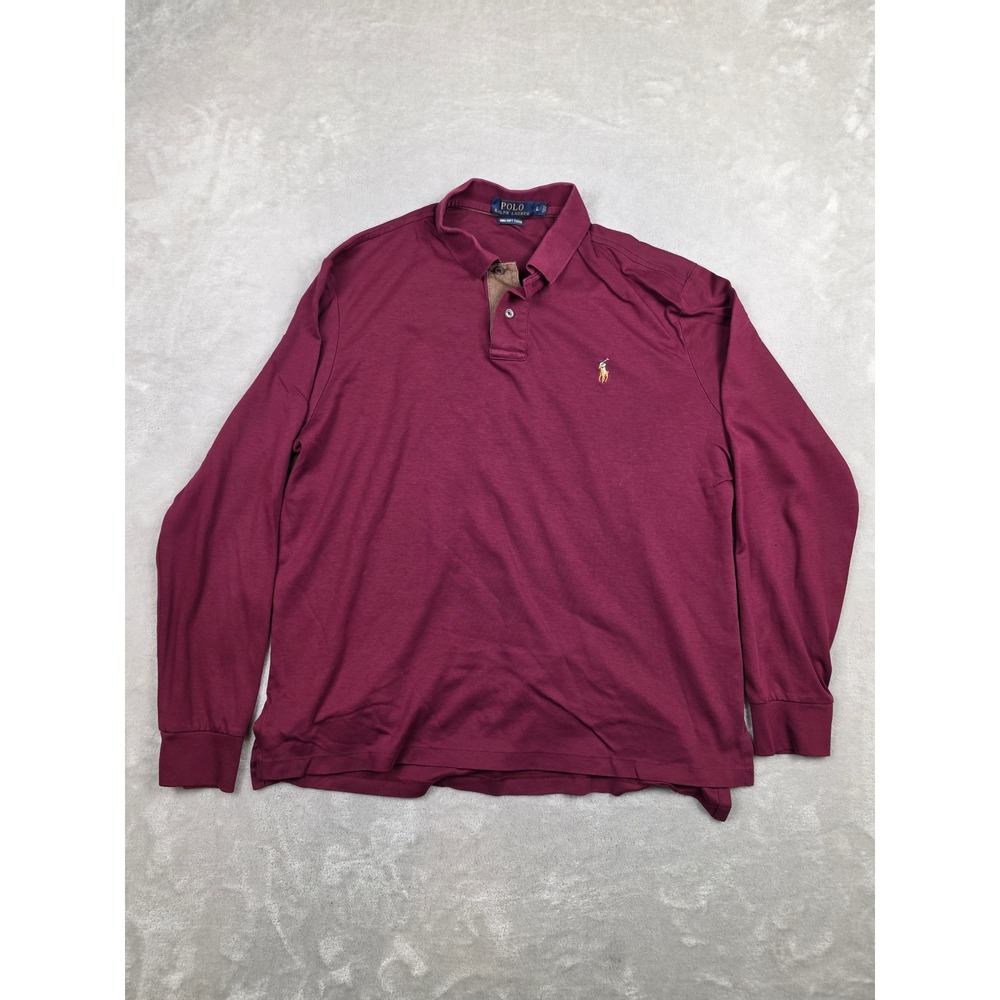 Polo Ralph Lauren Long Sleeve Polo Shirt Men L Maroon Pima Soft Touch Fits Short
